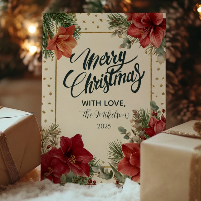 Rustic Holiday Greenery Merry Christmas Card (Creator Uploaded)