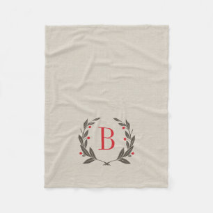 Rustic Holiday Laurel Wreath Monogram Fleece Blanket