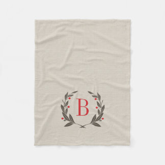 Rustic Holiday Laurel Wreath Monogram Fleece Blanket