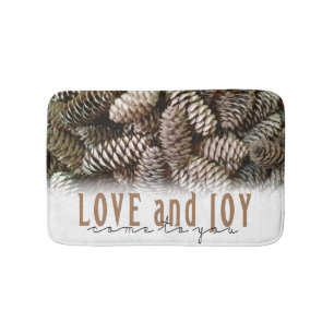 Rustic Holiday Love and Joy Pine Cone Bath Mat