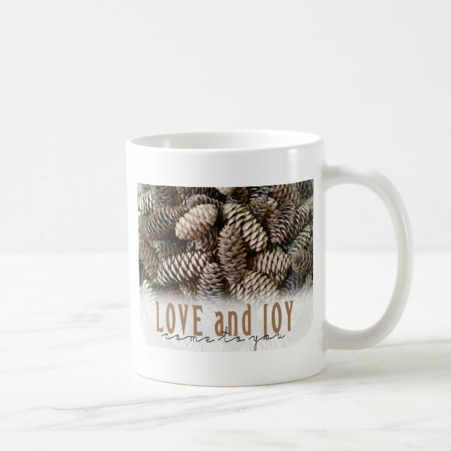 Rustic Holiday Love and Joy Pine Cone Coffee Mug (Right)