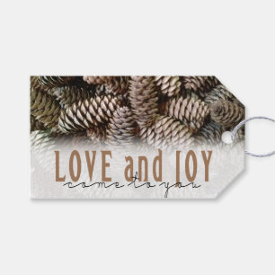 Rustic Holiday Love and Joy Pine Cone Gift Tags