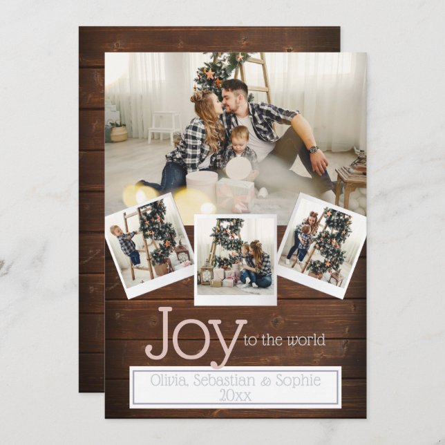 Rustic Holiday Modern 4 Photo Frame Invitation (Front/Back)