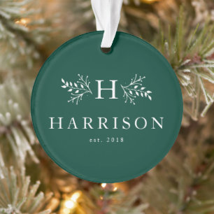 Rustic holiday monogram green photo ornament