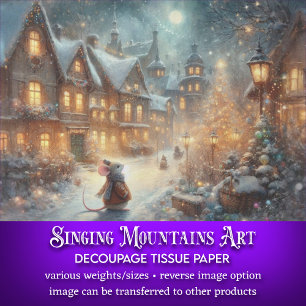 Rustic Holiday Mouse Christmas Village Decoupage Tissue Paper