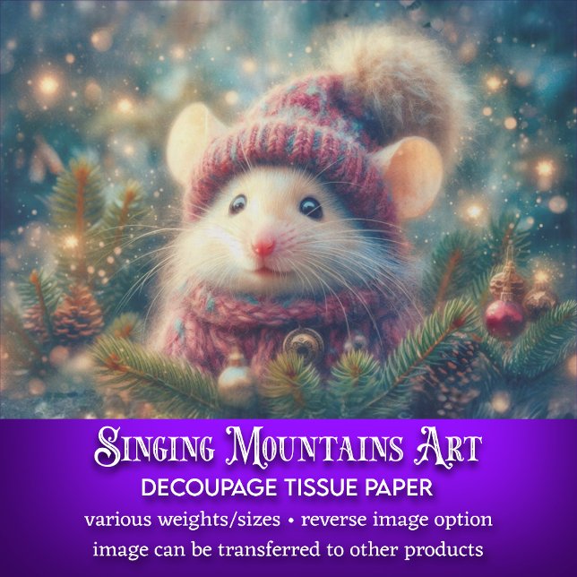 Rustic Holiday Mouse in Winter Hat Decoupage Tissue Paper (Creator Uploaded)
