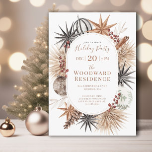 Rustic Holiday Party Pine Star Garland Card