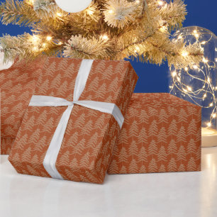 Rustic Holiday Pine Tree Pattern Rust Golden Brown Wrapping Paper