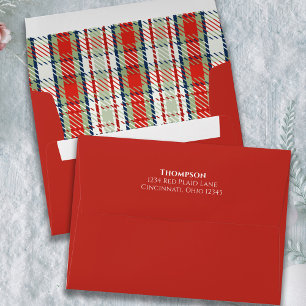Rustic Holiday Red and Green Plaid Custom Envelope