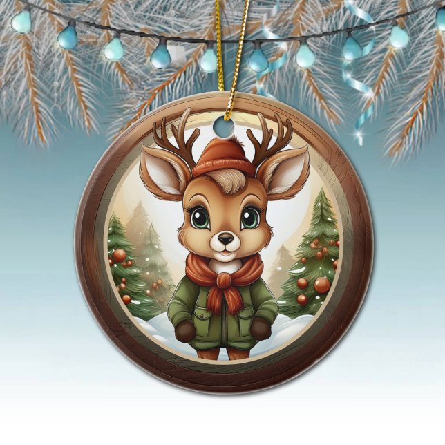 Rustic Holiday Reindeer, Xmas Deer, Christmas 🦌🎄 Ceramic Tree Decoration (Xmas Reindeer Character Decoration, Christmas Doe Antlers Ceramic Ornament, Deer Decor, Doe 🦌🎄)