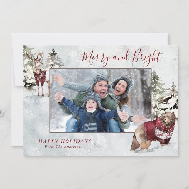 Rustic Holiday Snow Scene with Your Photo Card (Front)