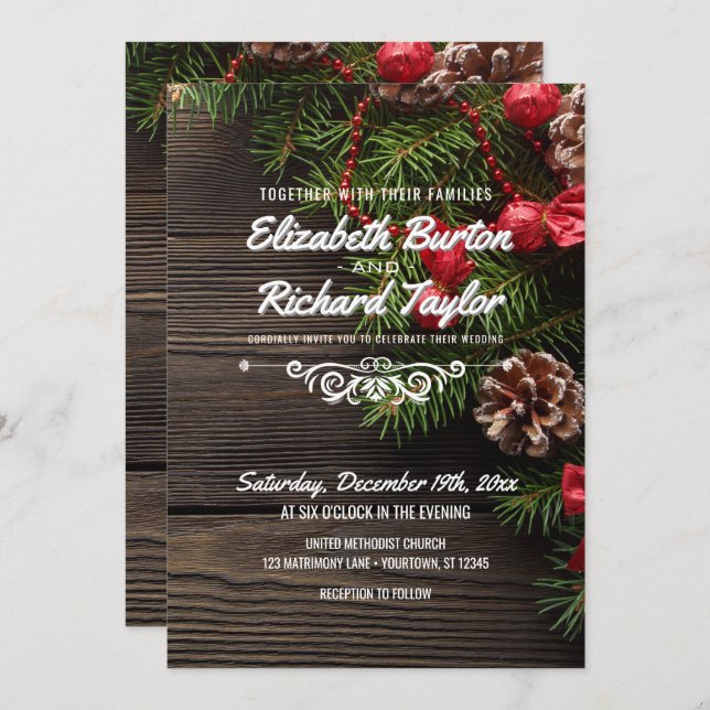 Rustic Holiday Winter Wedding Invitation (Front/Back)