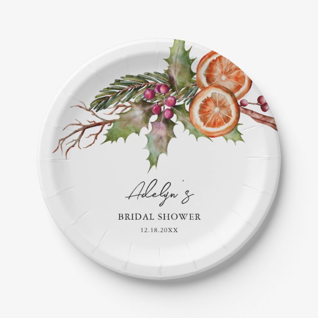 Rustic Holiday Wreath Bridal Shower  Paper Plate (Front)