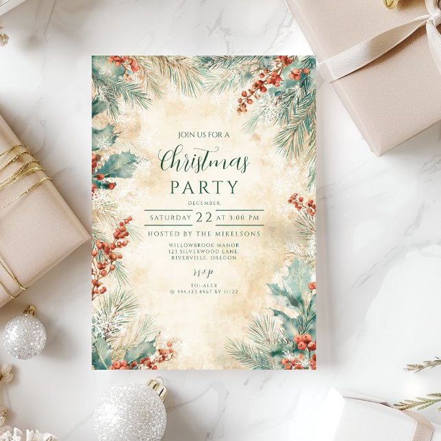 Rustic Holly and Pine Christmas Invitation (Creator Uploaded)