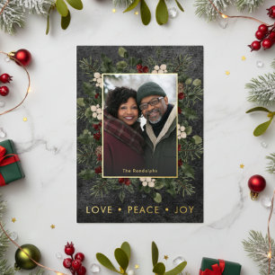 Rustic Holly Berries Black Christmas Love Peace
