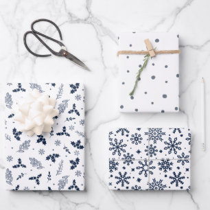 Rustic Holly Berries Snow and Snowflakes  Wrapping Paper Sheet