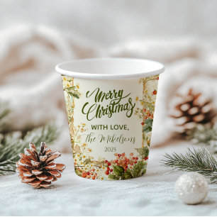 Rustic Holly Berry Christmas Paper Cups