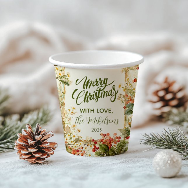 Rustic Holly Berry Christmas Paper Cups (Creator Uploaded)