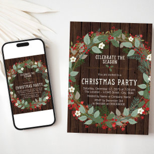 Rustic Holly Christmas Party Invitation