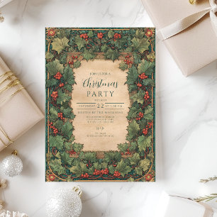Rustic Holly Christmas Party Invitation