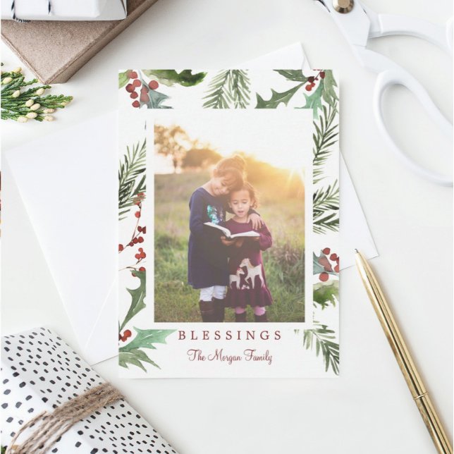 Rustic Holly Christmas Photo Cards (Creator Uploaded)