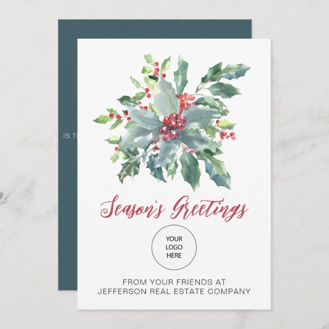 Rustic Holly Elegant Christmas Holidays Holiday Card (Front/Back)