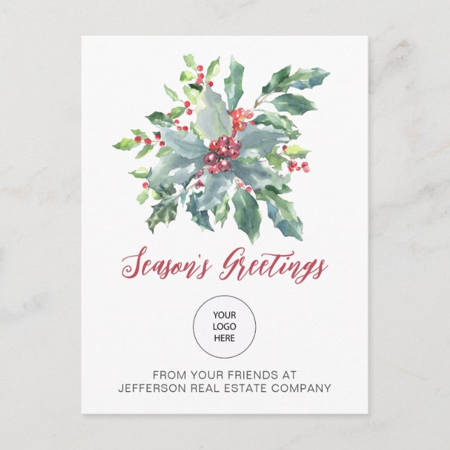 Rustic Holly Elegant Christmas Holidays Holiday Postcard (Front)
