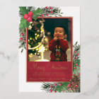 Rustic Holly & Pine Merry Christmas Photo