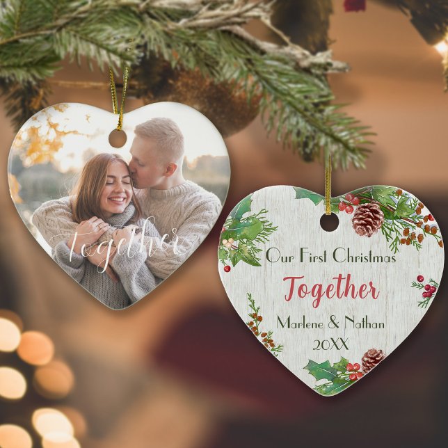 Rustic Holly Pine Together 2-sided Custom Photo  Ceramic Tree Decoration (Creator Uploaded)