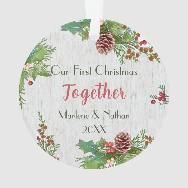 Rustic Holly Pine Together Milestone Photo  Ornament (Back)