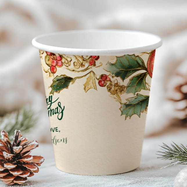 Rustic Holly Pomegranate Christmas Party Paper Cups (Creator Uploaded)