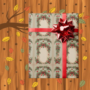 Rustic Holly Red Berry Christmas Greenery Foliage Wrapping Paper