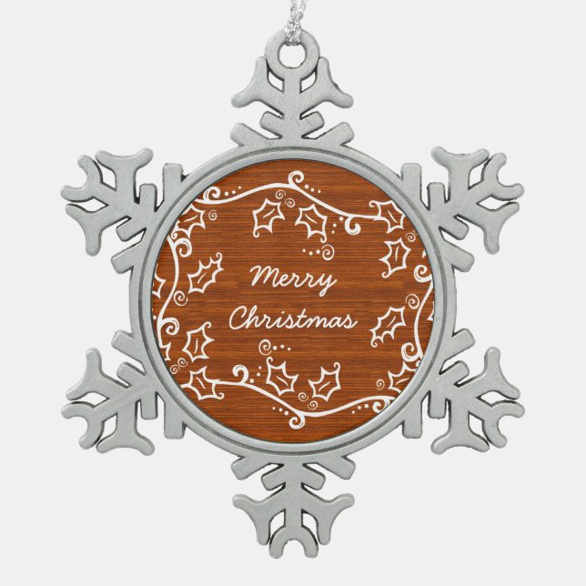 Rustic Holly Snowflake Ornament (Front)