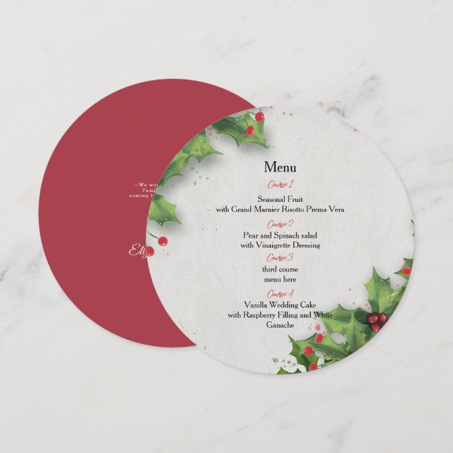 Rustic Holly Winter Christmas Wedding   Menu (Front/Back)