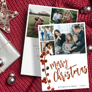 Rustic holy berry 6 photo collage Merry Christmas  Holiday Card