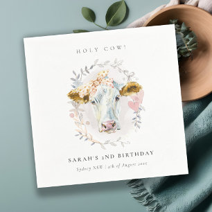 Rustic Holy Cow Farm Flora Wreath Any Age Birthday Napkin
