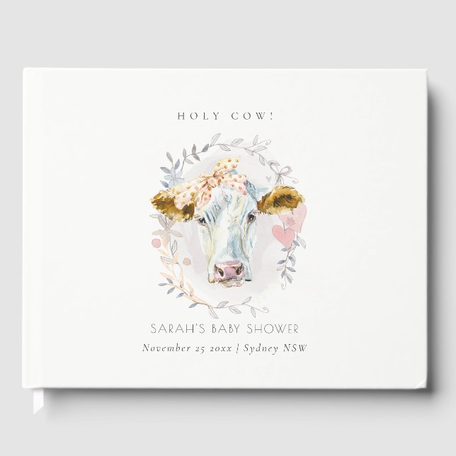 Rustic Holy Cow Farm Floral Wreath Baby Shower Guest Book (Front)