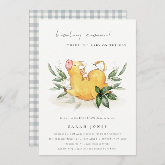 Rustic Holy Cow Farm Foliage Baby Shower Invite (Front/Back)