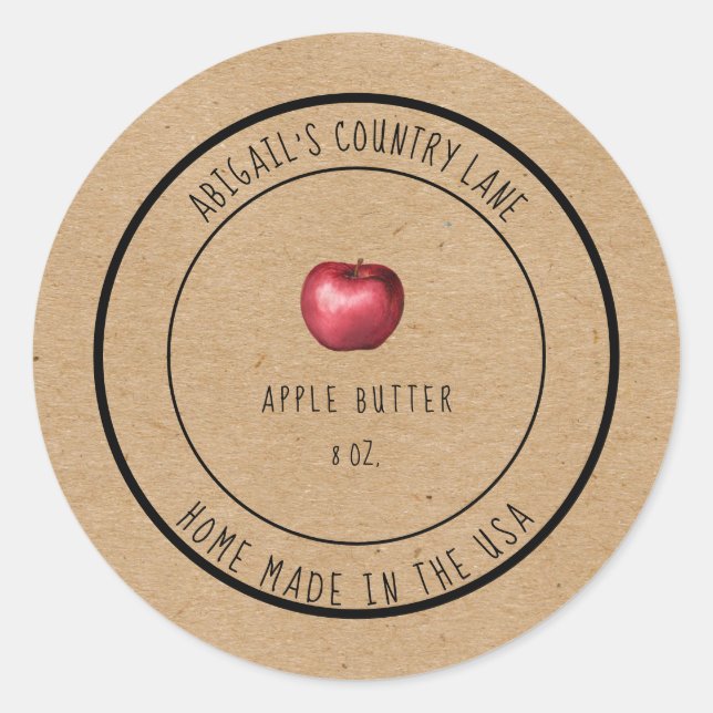 Rustic Home Made Apple Butter Classic Round Sticker (Front)