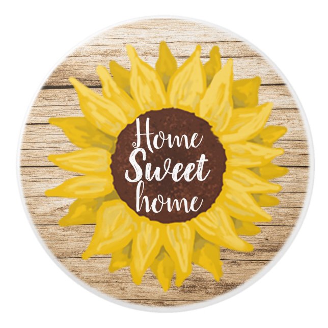 Rustic Home Sweet Home Sunflower Ceramic Knob (Front)