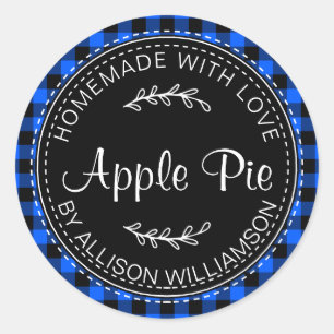 Rustic Homemade Apple Pie Blue Black Plaid Classic Round Sticker