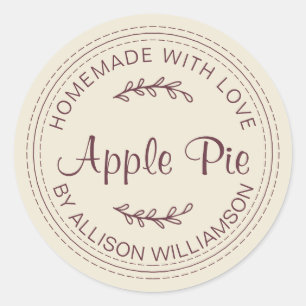 Rustic Homemade Apple Pie Burgundy Script Classic Round Sticker
