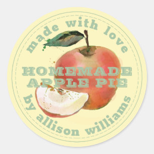 Rustic Homemade Apple Pie Green Yellow Classic Round Sticker