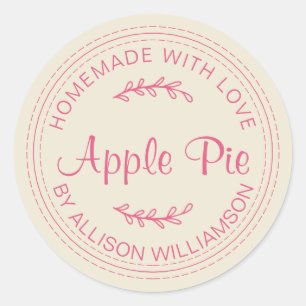 Rustic Homemade Apple Pie Mellow Hot Pink Script Classic Round Sticker