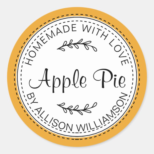 Rustic Homemade Apple Pie Mellow Yellow Classic Round Sticker (Front)
