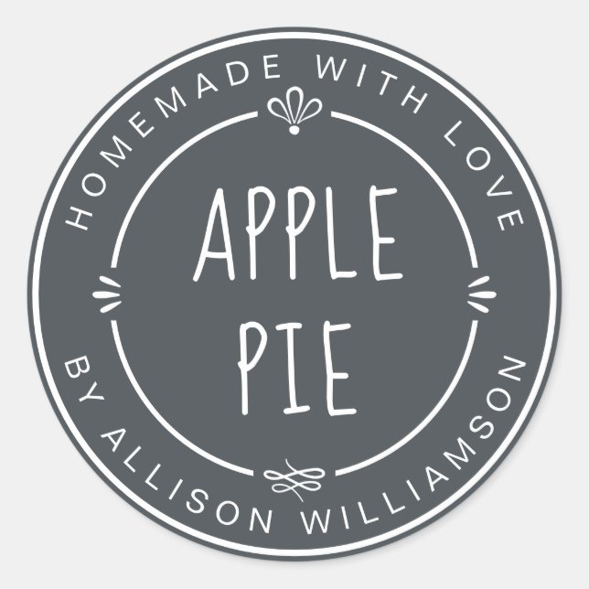 Rustic Homemade Apple Pie Off-Black Classic Round Sticker (Front)