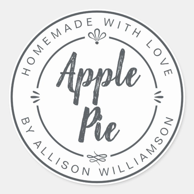 Rustic Homemade Apple Pie Pastel Black White Classic Round Sticker (Front)