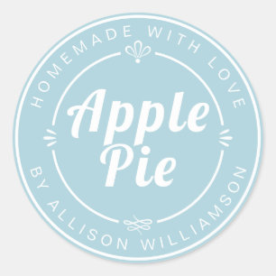 Rustic Homemade Apple Pie Pastel Blue Classic Round Sticker