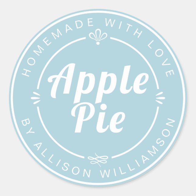 Rustic Homemade Apple Pie Pastel Blue Classic Round Sticker (Front)