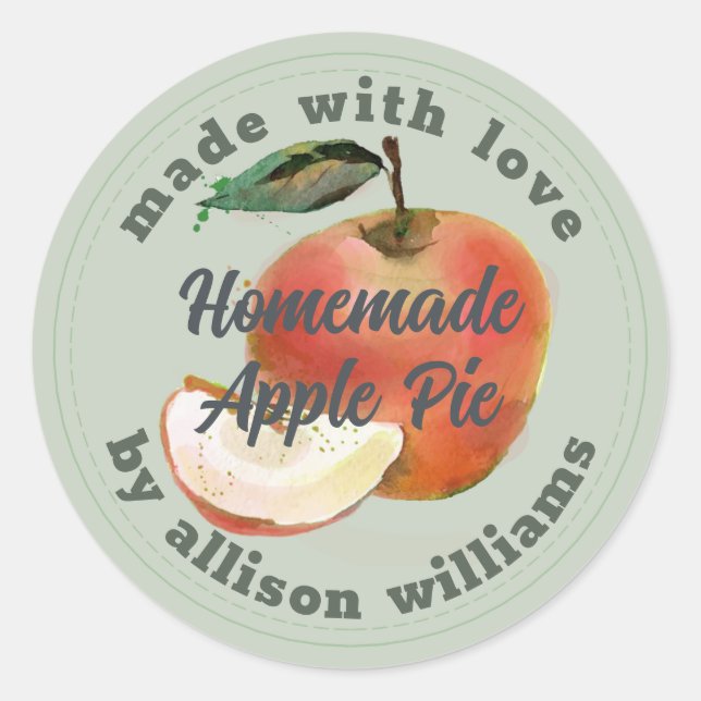 Rustic Homemade Apple Pie Pastel Green Classic Round Sticker (Front)